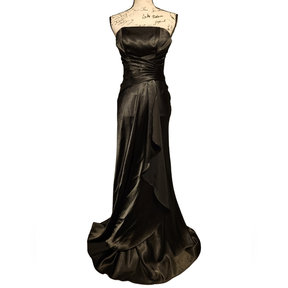 Cinderella Divine Black Strapless Evening Gown - Picture 2 of 8